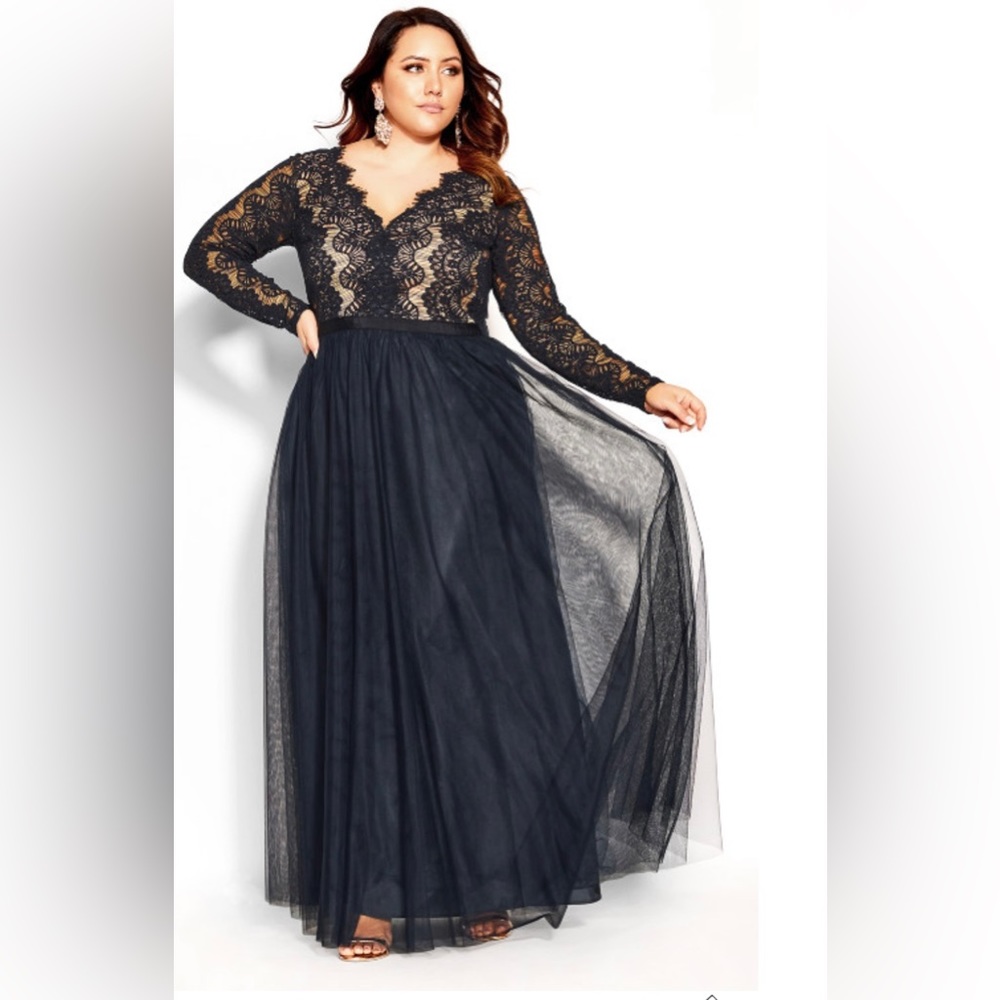 NWT City Chic Rare Beauty Maxi Formal Navy XL (22) Current design